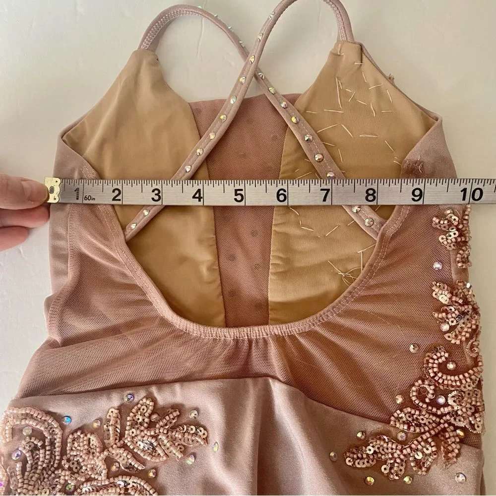 Custom solo custom dance costume leotard blush illusion rhinestone MC med child